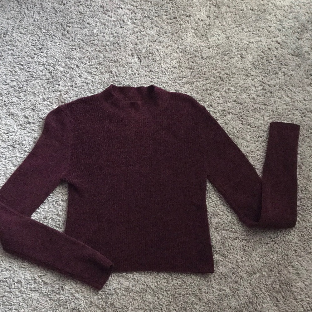 Forever 21 Maroon velvet long sleeve crop sweater